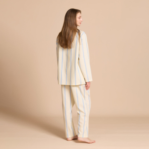 Pigiama da <span class=keywords><strong>Donna</strong></span> in Raso di <span class=keywords><strong>Seta</strong></span> Estivo Casual Eco-Friendly Traspirante Stile Europeo con Larghe Strisce Jacquard a Maniche Lunghe Set per Casa - Product Image 4
