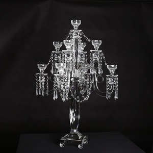 Candelabro a 9 Bracci in Cristallo K9 con Finitura Argento Fatto a Mano per Centrotavola Natalizi e Matrimoniali (BS-CH080) - Product Image 2