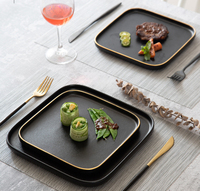 Assiette à salade carrée en porcelaine noire mate de style américain, vaisselle durable pour la maison et les hôtels, 6 à 10 pouces
