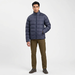 Blouson d'hiver matelassé en toile pour homme, style urbain, col montant, couleur marine unie, manches classiques, chaud et durable pour l'extérieur - Product Image 1
