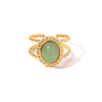 Nouvelle bague de mode pour femmes en acier inoxydable plaqué or 18 carats, double couche, incrustée de pierres naturelles rondes turquoise, bijoux imperméables