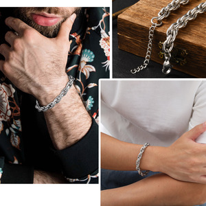 سوار سلسلة ملتوية منقوش من الفولاذ المقاوم للصدأ 18 + 5 Vnox أسود/فضي/عتيق رمادي - Product Image 6