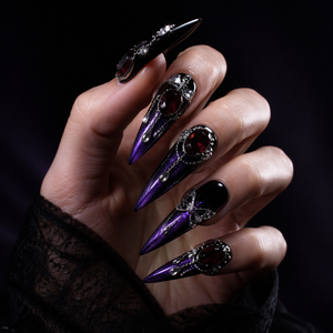 Faux ongles de luxe violets à presser, style gothique avec chaîne en strass, couvrance totale, pour fêtes et festivals - Product Image 5