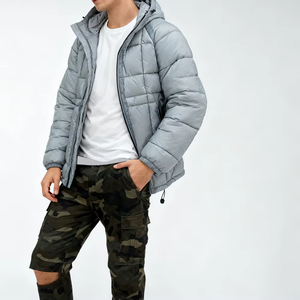Vestes d'hiver décontractées pour hommes avec logo personnalisé, fabrication en usine, col à capuche luxueux en duvet 80%, fermeture éclair, bouton A - Product Image 4