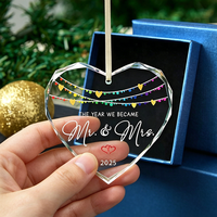 Pendentif de Noël en cristal transparent en forme de cœur, à personnaliser, imprimé UV, pour décoration de sapin de Noël, souvenir