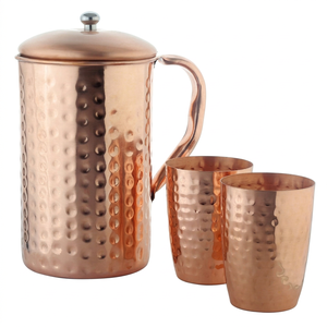 Ensemble de pichet en cuivre avec deux tasses, finition martelée, pichet à eau et verres en cuivre faits à la main avec conception anti-fuite - Product Image 1