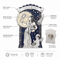 Épinglette personnalisée style Tarot Mythique en émail dur, alliage de zinc, motif occulte, badge métallique scintillant, décoration de veste, souvenir de collection