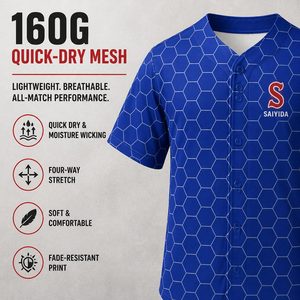 Maillot de baseball personnalisé en gros, imprimé hexagonal, séchage rapide, respirant, boutonné, en polyester, uniforme d'équipe par sublimation - Product Image 2