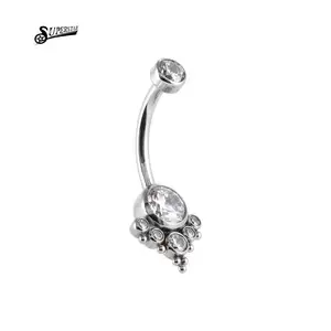 Fashion Piercing Jewelry White Zircon Navel Belly Button Ring Titanium Internally Threaded Belly Rings