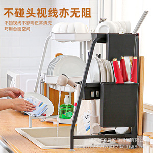 Multifunctional 3 Layer Kitchen Sink Draining <b>Rack</b> With Knife Holder For <b>Dish</b> Bowl Storage Desktop Use Stainless Steel - Product Image 2