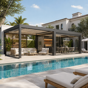Pergola motorisée extérieure en alliage d'aluminium avec stores orientables, auvent motorisé, pour cour, jardin, véranda, villa moderne, grand pavillon, gris - Product Image 6