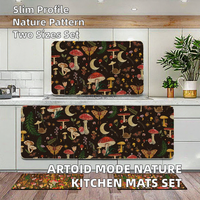 Artoid Mode Ensemble de 2 tapis de cuisine motif champignons noirs et papillons printaniers, pour la décoration intérieure, à profil bas, avec support en caoutchouc, fabriqué à la machine, 17x29 17x47
