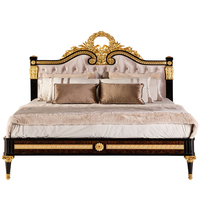 Ensemble de meubles de chambre à coucher de style royal noir et or, cadre de lit en bois sculpté, lit double king size, classique, sur mesure, luxe italien royal