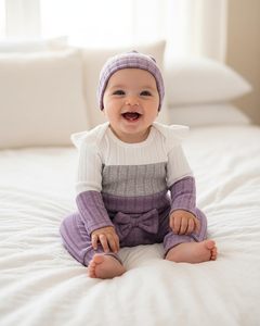 Mioglrie Conjunto de pantalones de punto acanalado con bloques de color para bebé recién <span class=keywords><strong>nacido</strong></span>, trajes de otoño de 0 a 18 meses - Product Image 3