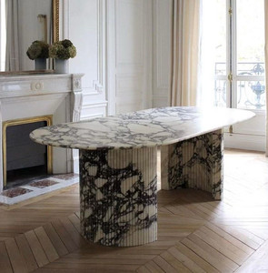 Thiết kế sang trọng tùy chỉnh đồ nội thất bằng đá tự nhiên chất lượng cao calacatta viola bàn ăn bằng đá cẩm thạch tròn với cơ sở rãnh - Product Image 3