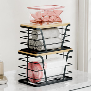 ตะกร้าเก็บถุงขยะในครัว ชุด 2 ชั้น เหล็กคาร์บอนสีดำ ชั้นวางจัดระเบียบแบบตั้งโต๊ะ ทนทาน สำหรับใช้ในครัว - Product Image 3