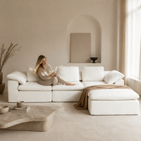 Sofá Seccional Modular Minimalista Beige de 3 Plazas en Forma de L, Sofá Tapizado para Apartamentos, Hoteles y Salas de Estar, Cómodo, Blanco