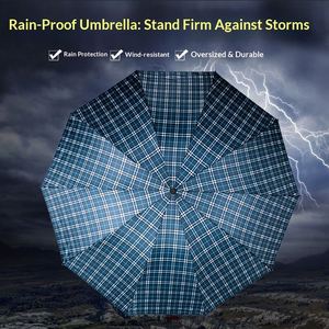 Parapluie manuel pliant double personne 70% grande canopy, design minimaliste, polyester à carreaux, protection solaire et pluie, 10 baleines, 60cm*10k, double usage, acier - Product Image 2