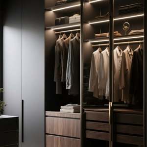 Armoire moderne autoportante de luxe personnalisable avec étagères réglables, solution de rangement pour appartement gain de place - Product Image 1