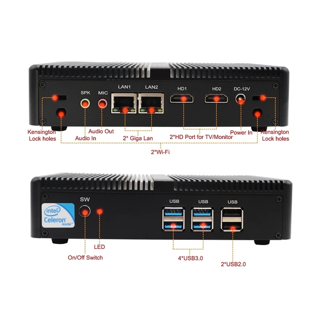 Intel N3160 N3150 J3160 Fanless Mini PC Quad Core Small Desktop Pc 2lans 2HD HTPC Pfsense Router Open VPN Barebone Computer