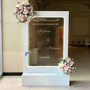 Elegant Acrylic Wedding Welcome Sign Rectangle Tabletop Indoor Customized <b>Name</b> Display with Floral Decor - Product Image 3