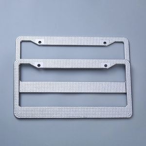 Luxury Stainless Steel Bling License Plate Frame With Rhinestone Carbon Fiber Pattern for Cars and <b>Gifts</b> - Product Image 3