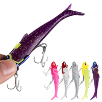 Umpan Pancing Bercahaya Multi Ukuran 2pcs/kotak, Umpan Pancing Silikon Swimbait, Umpan Lunak Ekor Garpu Kepala Timbal dengan Jig, Umpan Buatan