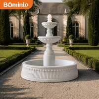 Grande fontaine de jardin extérieure en marbre blanc à 3 niveaux, bassin cannelé, sculpture artisanale, élément aquatique pour hôtel, villa, cour et aménagement paysager