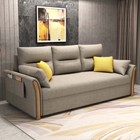 Sofá Cama de Diseño Minimalista Moderno para el Hogar, Sofá Cama Multiusos de Tela con Almacenamiento, Juego de Sofá Cama Extraíble de Madera para Sala de Estar
