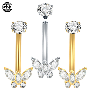 Lingchee titanio 14G farfalla anelli ombelico interno filettato chiaro CZ anelli ombelico corpo Piercing gioielli - Product Image 1