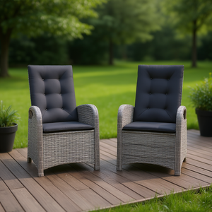 Sillas Reclinables de Patio de Poliratán Gris con Cojines, Muebles de Jardín Modernos para Exteriores, Estilo de Diseño Contemporáneo - Product Image 2