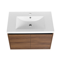 Meuble-lavabo mural en bois d'ingénierie marron de 30 pouces, design américain, écologique et durable, avec lavabo et 2 portes