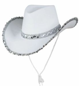 Chapeau de cowboy à paillettes Chapeau de cowboy avec garniture argentée pour Western <span class=keywords><strong>Jazz</strong></span> Disco Nightclub Rave - Product Image 1