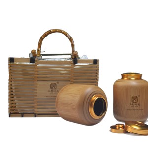 Three Village Cold After Bamboo Tea Box Set Basket With Sealed Canister For Chinese New Year Gift Customization - Product Image 5