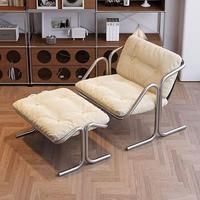 Moderner Einfacher Wohnzimmer-Freizeitstuhl mit Fußhocker Hotel-Schlafzimmer Metallrahmen Stoff-Loungesessel Möbel