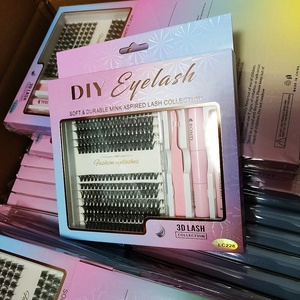 Kit d'extensions de cils réutilisables LC228 New Natural DIY 10D Fluffy avec cils en faux vison PBT, <span class=keywords><strong>tiges</strong></span> courtes, bande en <span class=keywords><strong>coton</strong></span> noir - Product Image 1