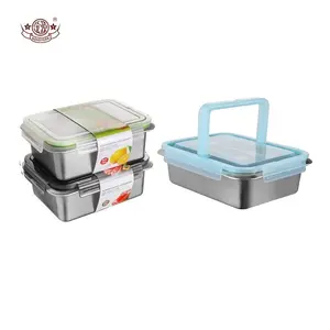 Wadah makanan Stainless steel, wadah makanan pegangan aman untuk oven dengan tutup