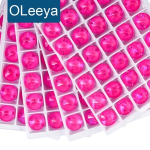 OLeeya Sparkle Top 5A Bevel Glass Round Rivoli Neon Colors Sewing Strass Big Crystals Flat Back Sew on Rhinestones for Jewelry - Product Image 1