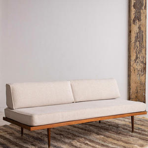 Divano Sezionale in Legno Massello Giapponese Stile Wabi-sabi Design Moderno con Rivestimento in Ciniglia/Pelle e Cuscini per Soggiorno di Villa Piccolo - Product Image 2