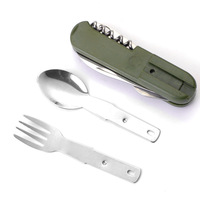 Ensemble de couverts de camping en acier inoxydable, équipement allemand pour l'extérieur, cuillère, fourchette, couteau et ouvre-bouteille portables, multi-outils