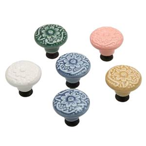 Petit meuble rond tiroir armoire chambre d'enfant bouton en céramique fleuri - Product Image 1