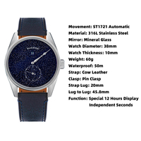 Montre de plongée pour homme Sugess, mouvement automatique ST1721, remontage manuel, bracelet en cuir, montre-bracelet en acier inoxydable à vendre
