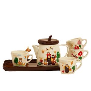 Service à thé familial en céramique avec théière, coffret cadeau et plateau, idéal pour un cadeau de pendaison de crémaillère, ensemble de tasses à café - Product Image 1