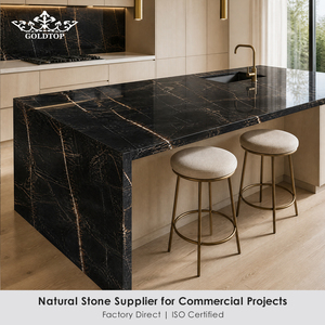 GOLDTOP Jet <b>Black</b> Ground Golden Vein Quarry Owned Mirror Finish Edge Checked Counter Top Grade <b>Black</b> Lava Oro Granite Slabs - Product Image 2