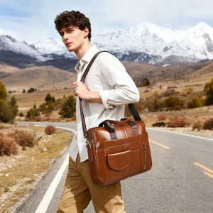 Maletín de cuero genuino de vaca de primera capa personalizado, estilo vintage, para portátil, para hombres, ejecutivos, de negocios, para oficina y trabajo. - Product Image 4