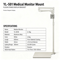 Moniteur médical d'installation hospitalière à bras long, orientable à 90 degrés, en alliage d'aluminium blanc, réglable en hauteur