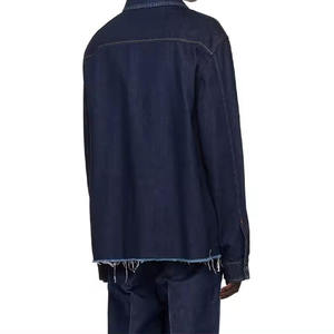 Vente en gros de vestes en jean décontractées pour hommes de haute qualité, chemise en jean bleu foncé à fermeture éclair pour hommes, veste en jean vintage à bords bruts - Product Image 2