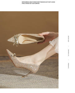 Zapatos de Tacón Alto para Mujer, con Lentejuelas Brillantes, con Nudo de Mariposa, para Oficina, Fiesta, Boda, con Punta en Pico, Elegantes y Finos - Product Image 3