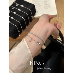 สร้อยข้อมือคิงซิลเวอร์กัวร์ เงินแท้ 925 ประดับคริสตัลไรน์สโตน สำหรับผู้หญิง สวมใส่ได้ทุกวัน - Product Image 5