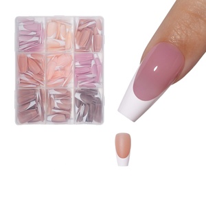 Boîte de 9 grilles d'embouts d'ongles français à presser, blancs, prêts à poser, en acrylique de haute qualité, pour DIY, vente en gros usine, avec colle pour doigts - Product Image 1